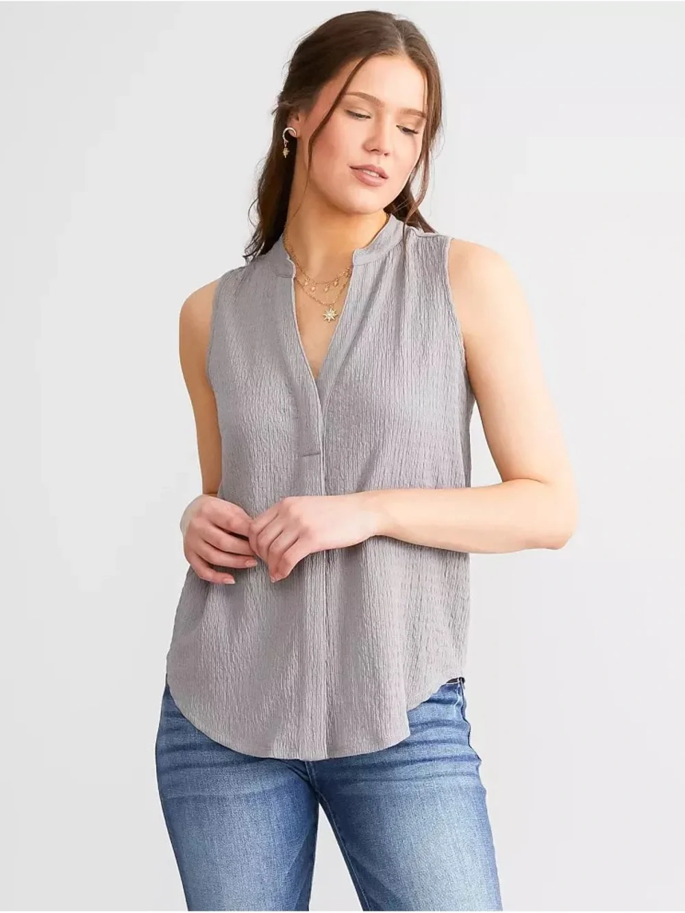 Buckle Grey Twist-Back Sleeveless Tank - Picture 8 of 11